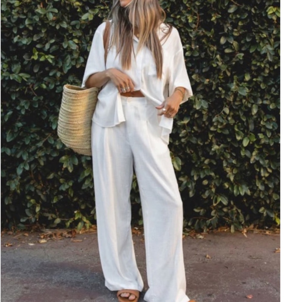 Women's White Wide-Leg Linen Pants - Versatile Summer Staple